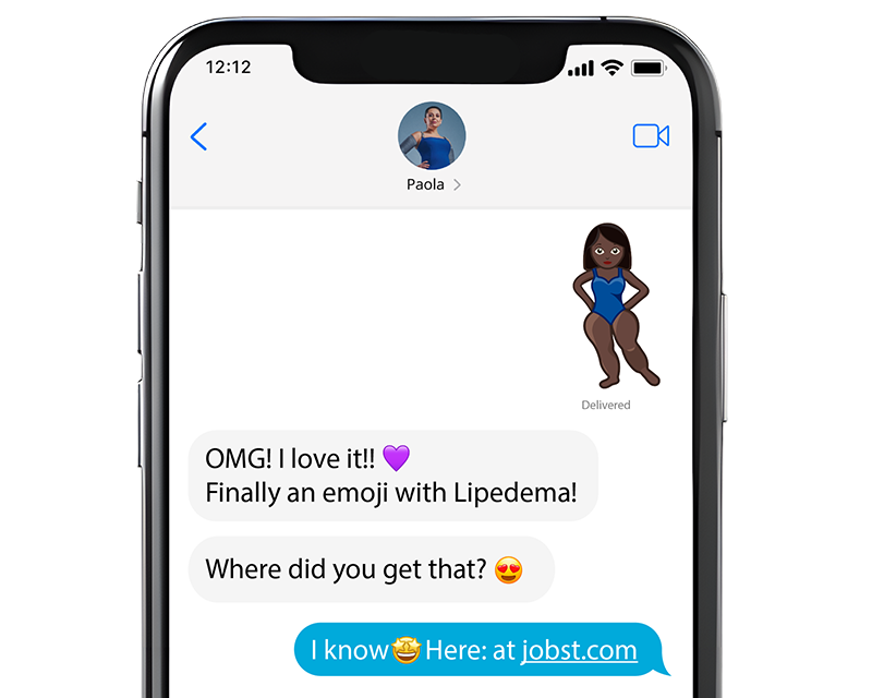 Phone screen displaying a text message with lipedema emoji. Phone screen displaying a text message with lipedema emoji.